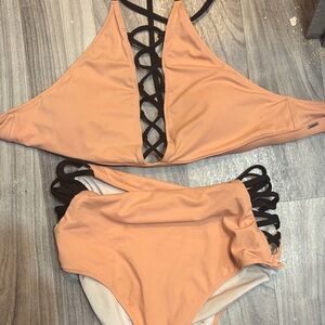 Victoria's Secret Peach and Black Bikini Set